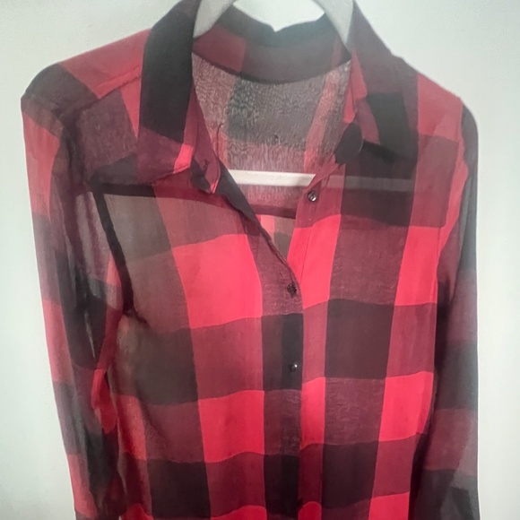 ZARA WOMEN’S CHECKERED PRINT SHEER SHIRTDRESS, SIZE SMALL, RED/BLACK - Picture 4 of 13